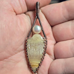 Crazy Lace Agate Pendant Real Pearl - Copper Wire Wrap