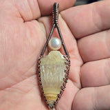 Crazy Lace Agate Pendant Real Pearl - Copper Wire Wrap