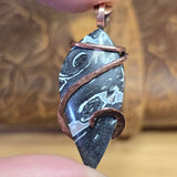 Rare Black + White Fossilized Palm Root Pendant - Copper Wrap Pendant