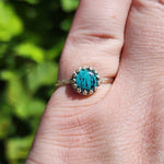 Natural Turquoise Ring sz 8 – Bright Blue Cab with Dramatic Black Matrix Sterling Silver