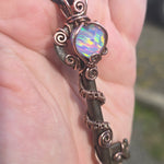 Skeleton Key with Rainbow Heart Aurora Opal Doublet Wire Wrapped Pendant