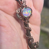 Skeleton Key with Rainbow Heart Aurora Opal Doublet Wire Wrapped Pendant
