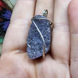 Amethyst Druzy Oval Geode Crystal Pendant in Sterling Silver