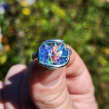 Aurora Opal Ring Size 9 – Sterling Silver Carved Doublet