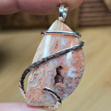 Crazy Lace Agate Pendant – Rosy Canyon with Crystal Cave in Sterling Silver