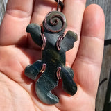 Lizard Green Moss Agate Carving Pendant in Copper