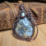 Widowmaker Plume Agate Pendant with Labradorite Accent - Antiqued Copper Wirewrap