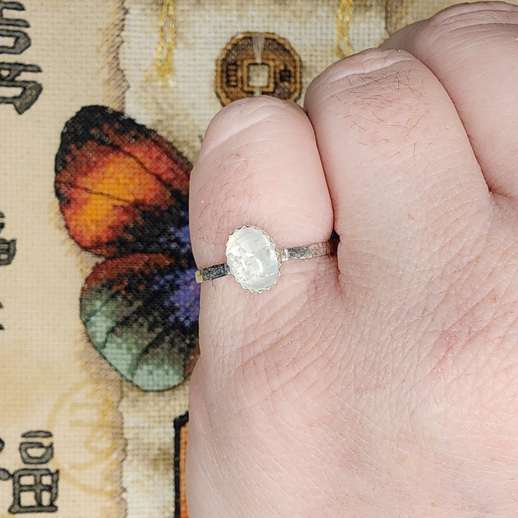 Oval Blue Glow Rainbow Moonstone Ring in Sterling Silver Ring Sz 8.75 Rock Your World