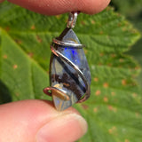 Boulder Opal Pendant with Blue-Green Fire – Sterling Silver Forged Embrace