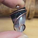 Purple Agate Pendant with Metallic Green Moss - Hammered Copper Necklace