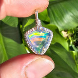 Double Sided Faceted Rainbow Aurora Opal Pendant In Sterling Silver