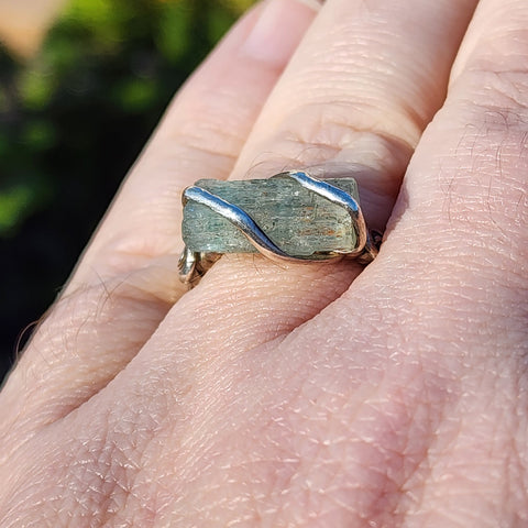 Raw Aquamarine Crystal Ring in Sterling Silver Sz 10.25