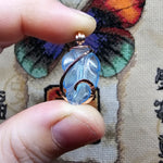 Carved Blue Aquamarine Leaf Wire Wrapped Pendant in 14kt Rose Gold Fill