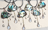 "Oregon Coast Rain" Labradorite Cloud with Rainbow Moonstone Raindrop Pendant - Storm Size