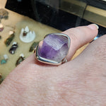 Double Terminated Hourglass Amethyst Crystal Ring in Sterling Silver Sz 8.5