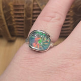Aurora Opal Ring Size 9 – Sterling Silver Carved Doublet