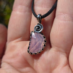 UV-Reactive Lavender Moon Quartz Pendant – 7ct Handmade in Antiqued Sterling Silver