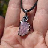 UV-Reactive Lavender Moon Quartz Pendant – 7ct Handmade in Antiqued Sterling Silver