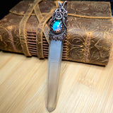 Aurora Opal Copper Wand Wire Wrap Pendant – Large 5" Quartz Crystal for Ritual, Healing or Display