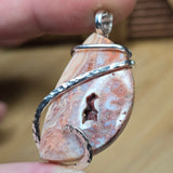Crazy Lace Agate Pendant – Rosy Canyon with Crystal Cave in Sterling Silver