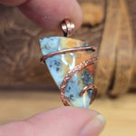 Flaming Common Opal with Marcasite Pendant – Copper Wrapped Necklace