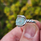 Aquamarine Crystal Ring – sz 7.5 – Clear Blue Natural Beryl