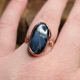 Pietersite Copper Ring sz Size 9.5 – Stormy Blue Fibrous Chatoyance