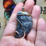 Metallic Oregon Bumblebee Marcasite Plume Agate Pendant in Sterling Silver