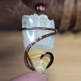 Crazy Lace Agate Pendant with Crystal Crown – Copper Setting