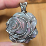 Purple Labradorite Rose Pendant - Sculpted Bloom in Antiqued Sterling