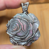 Purple Labradorite Rose Pendant - Sculpted Bloom in Antiqued Sterling