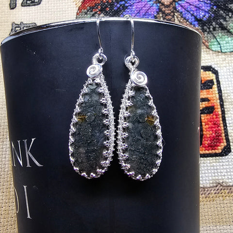 Metallic Marcasite Plume Earrings in Sterling Silver