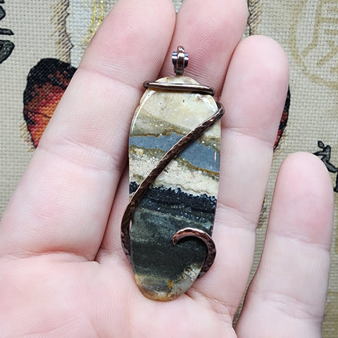 "Ocean in the Storm" Oregon Brimstone Jasper Pendant in Copper