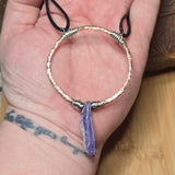 Charoite Pendant Hammered Copper Silver Fill - Adjustable Necklace