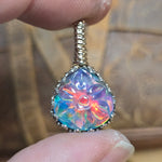 Aurora Opal Pendant Carved Flower Rainbow Flash - Sterling Silver Gold Fill
