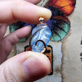 Carved Blue Aquamarine Leaf Wire Wrapped Pendant in 14kt Rose Gold Fill
