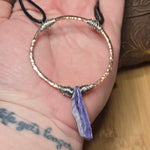 Charoite Pendant Hammered Copper Silver Fill - Adjustable Necklace