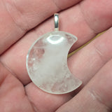 Quartz Crescent Moon Pendant - Translucent Frost Silver Tone Bail