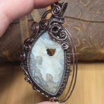 Plume Agate Pendant Heart Druzy Antiqued Copper Wire Wrapped