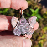 Purple Labradorite Wirewrapped Copper Pendant - Snake Butterfly Carved Wings