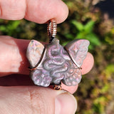 Purple Labradorite Wirewrapped Copper Pendant - Snake Butterfly Carved Wings