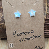 Rainbow Moonstone Star Earrings - Faceted Sterling Silver Studs