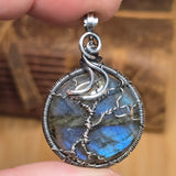 Labradorite Moon Spooky Tree of Life Pendant – Oxidized Sterling Silver