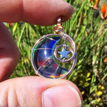 Moon and Stars Rainbow Aurora Opal Pendant In 14kt Rose Gold Fill and Sterling Silver