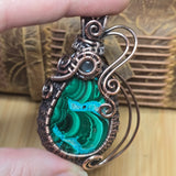 Malachite Chrysocolla Pendant - Intricate Wire Wrap Antiqued Copper