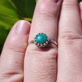 Natural Turquoise Ring sz 9.25 – Hammered Sterling Silver Bright Blue-Green