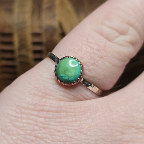 Turquoise Ring Size 9.5 – Apple Green to Teal Gradient in Copper + Silver