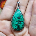 Malachite Plume Pendant in Antiqued Sterling Silver