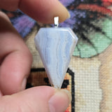 Blue Lace Agate Shield Pendant – Soft Power in Stone
