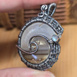 Gemshell Spiral Fossil Pendant - Agate + Quartz in Sterling